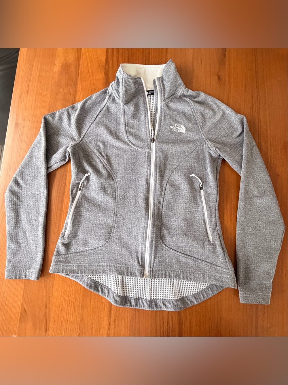 The North Face Women’s M Gray Grid Fleece Full Zip Jacket White Trim